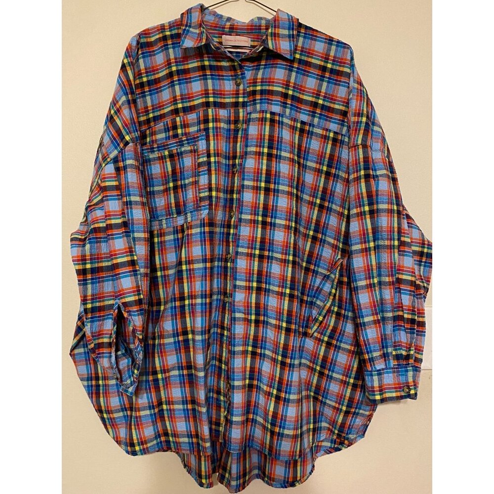 Urban Outfitters Bryce‎ Plaid Button Down Shirt Oversized Blue Red Size Small